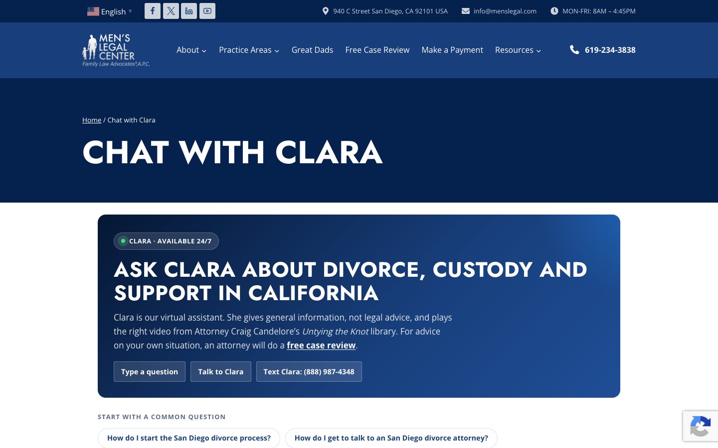 Home page of Men's Legal Center